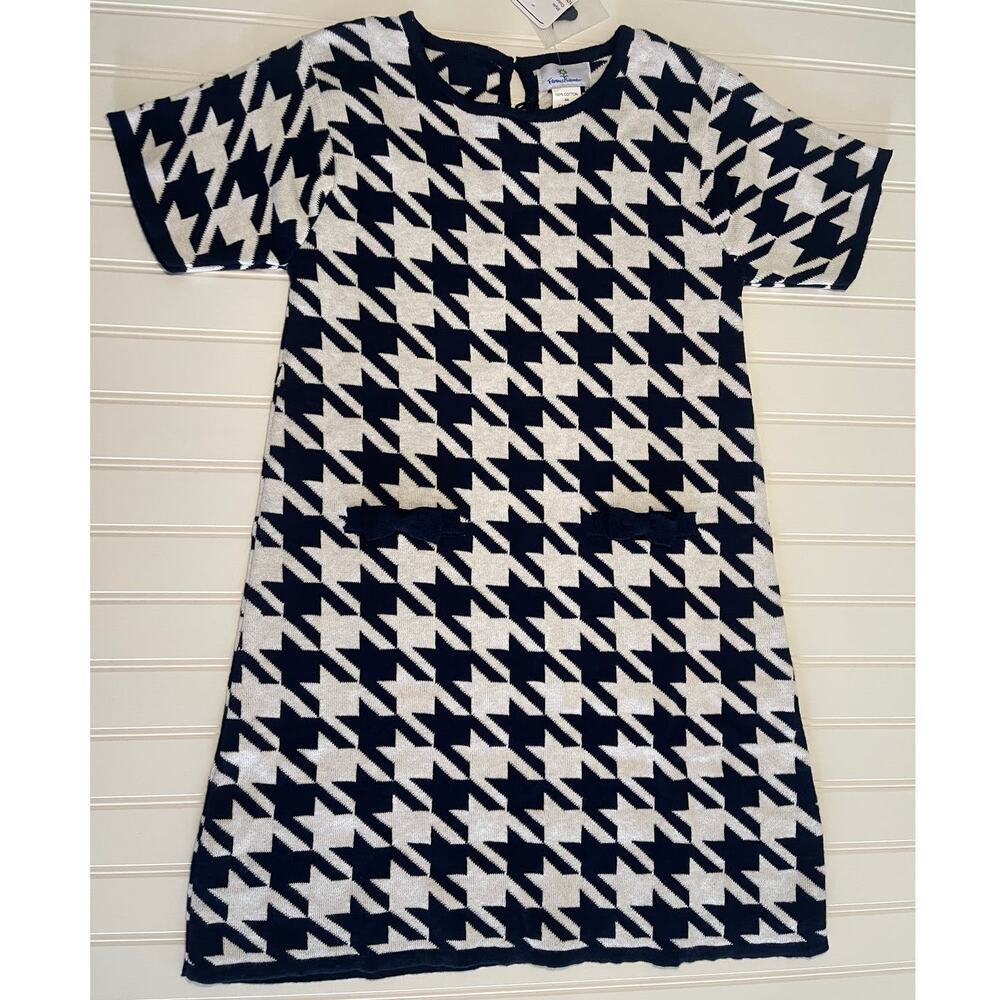 NWT Florence Eiseman Party Ready Houndstooth Dress Navy White - Size Girl's 8